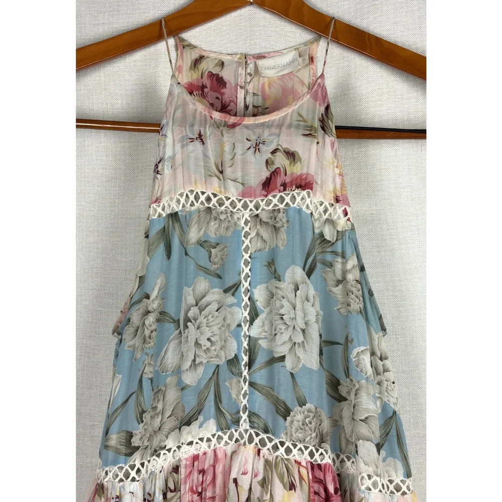 Zimmermann/Anthropologie Meadowsweet Maxi Dress Pastel Floral W s Sz 2 Silk/Ctn - Picture 4 of 13